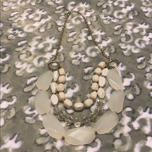 White and clear beaded layered-in-one necklace